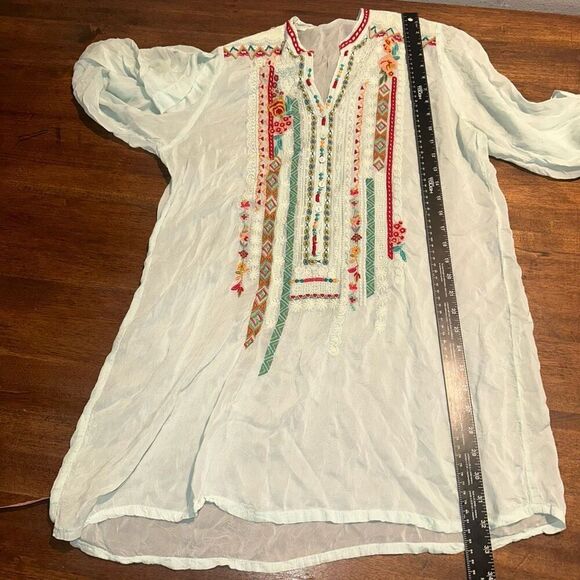 Johnny Was Boho Embroidered Semi-Sheer V-Neck Tunic - Picture 5 of 6